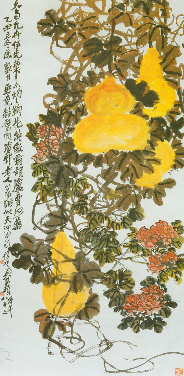 葫芦蔷薇图轴