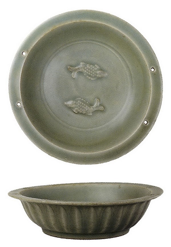 龙泉窑青釉双鱼纹洗