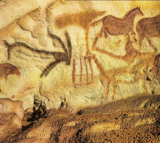 拉斯科洞壁画-对峙的公山羊及符号