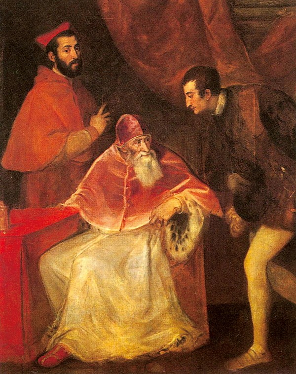 坐着的保罗三世与其孙子亚里山德罗与奥塔维欧