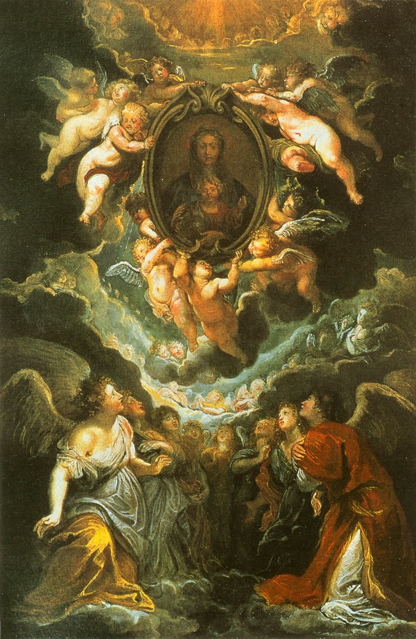 众天使仰望圣母子的画像