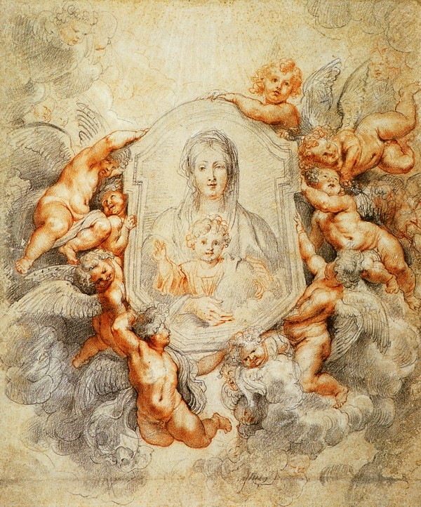 天使围绕的圣母玛丽亚像