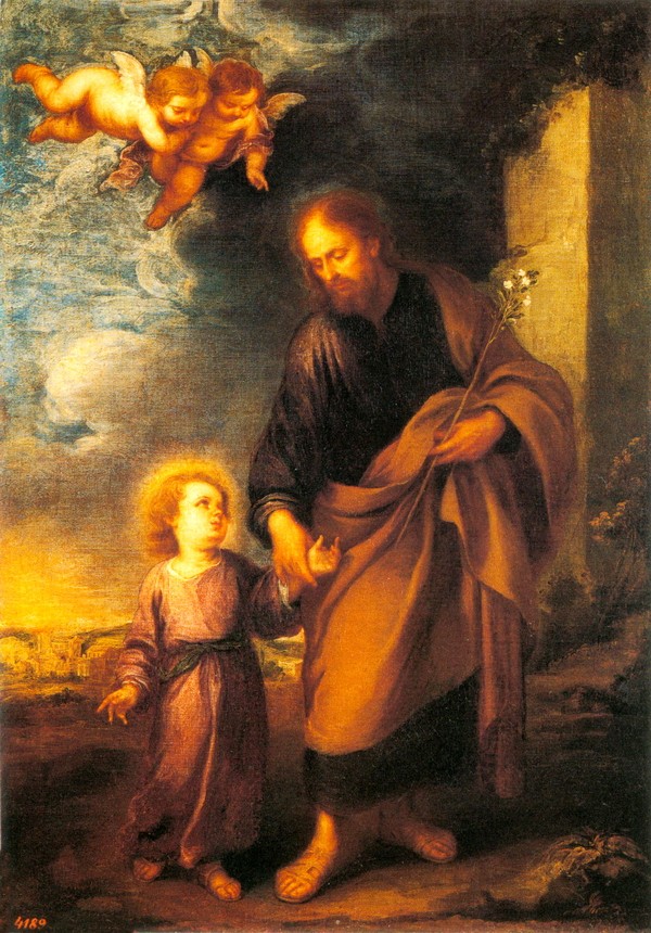 圣约瑟牵着幼儿基督的手