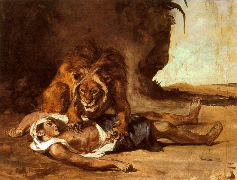 狮子撕裂阿拉伯人的尸体