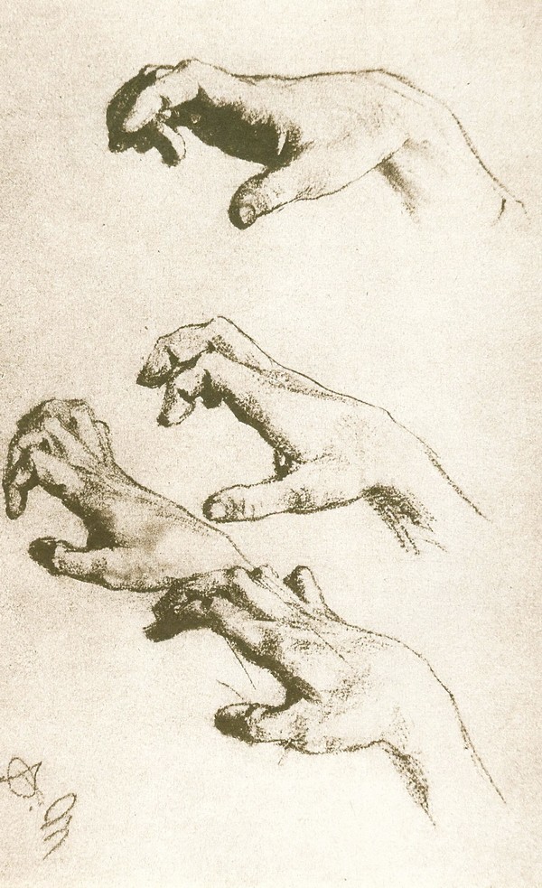 四种姿势的曲指右手