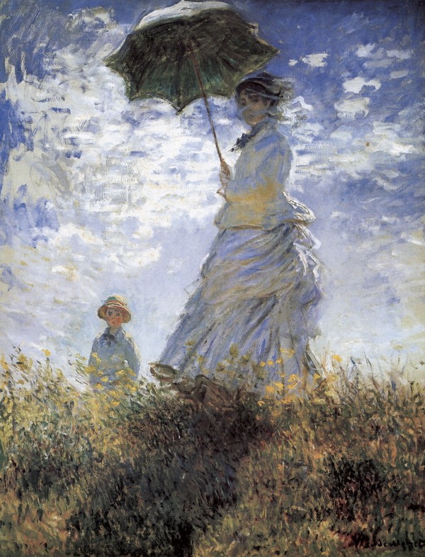 拿阳伞的女人-莫奈夫人和儿子