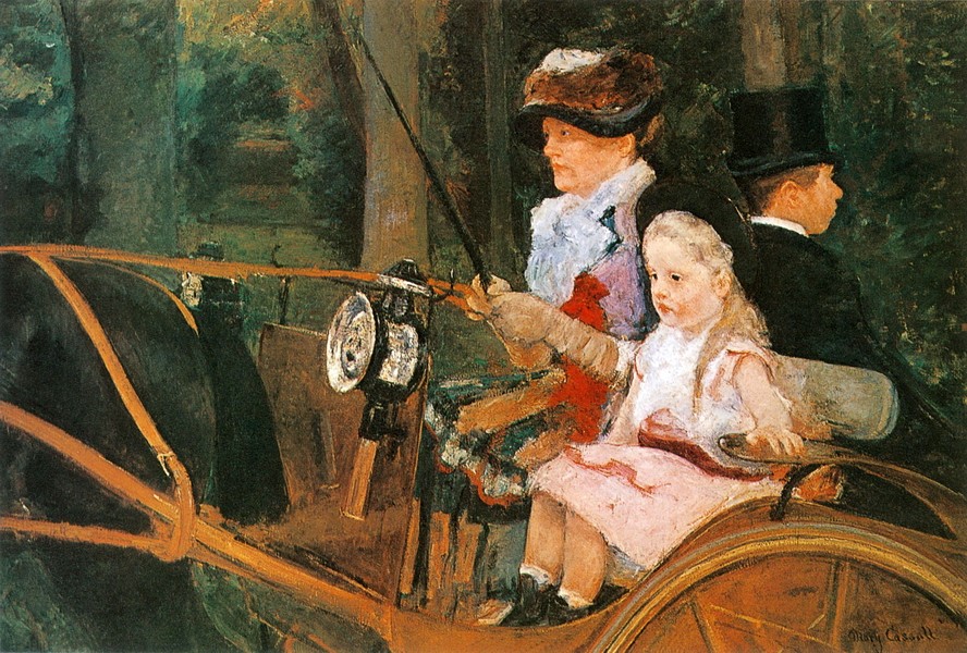 驾马车的女人和孩子