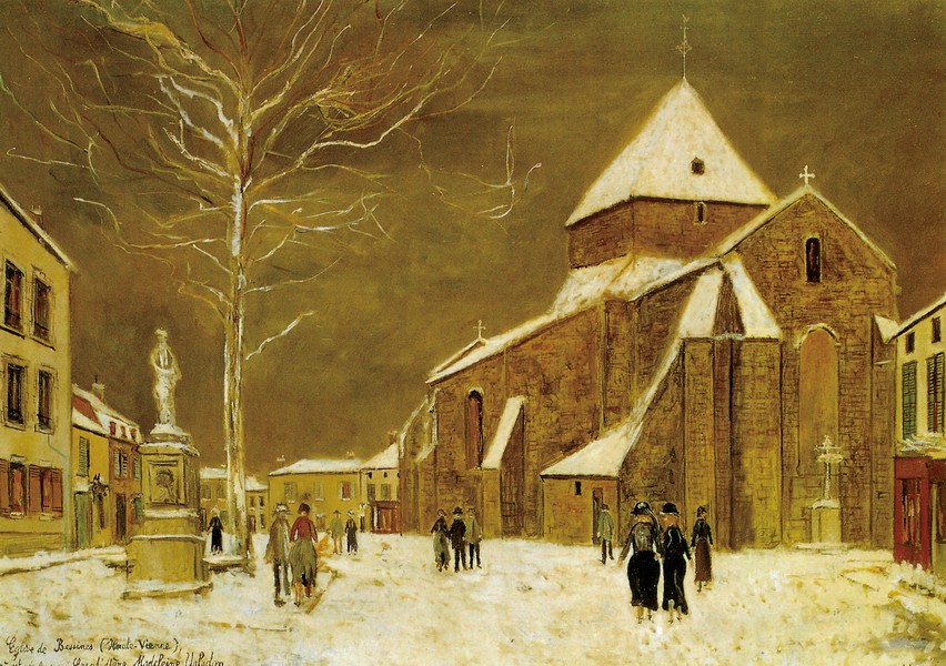 雪中的贝辛镇教堂