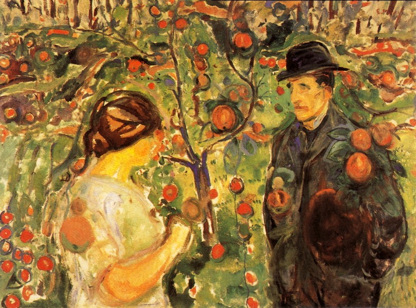 红苹果树下的男人和女人