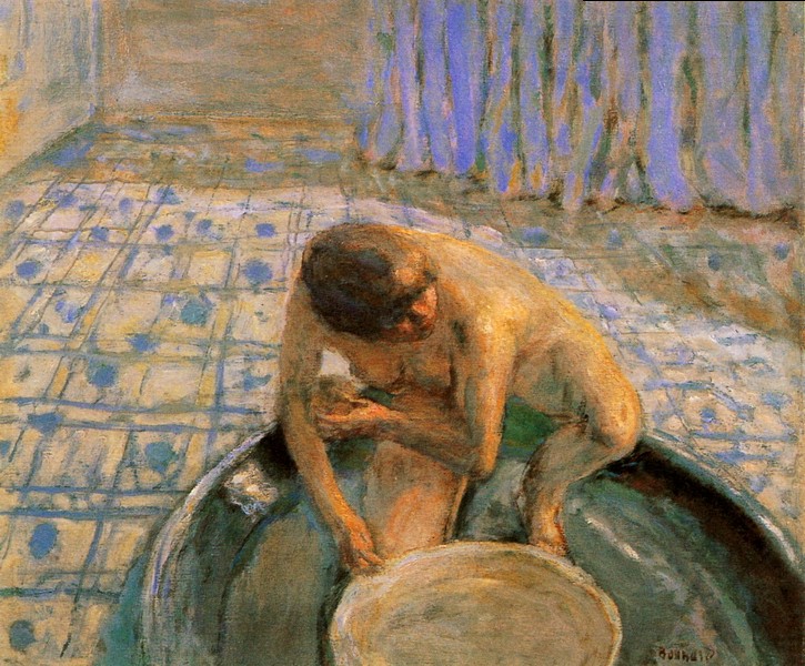 浴盆中的女人，蓝色和谐