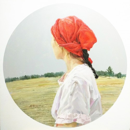 名画红头巾的女孩图片